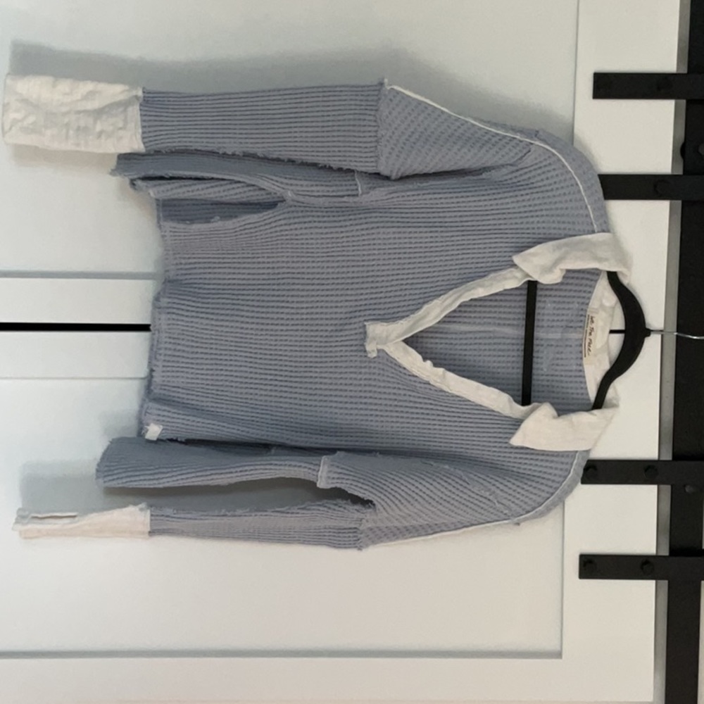 Free People Light Blue Waffle Knit Shirt, Size XS